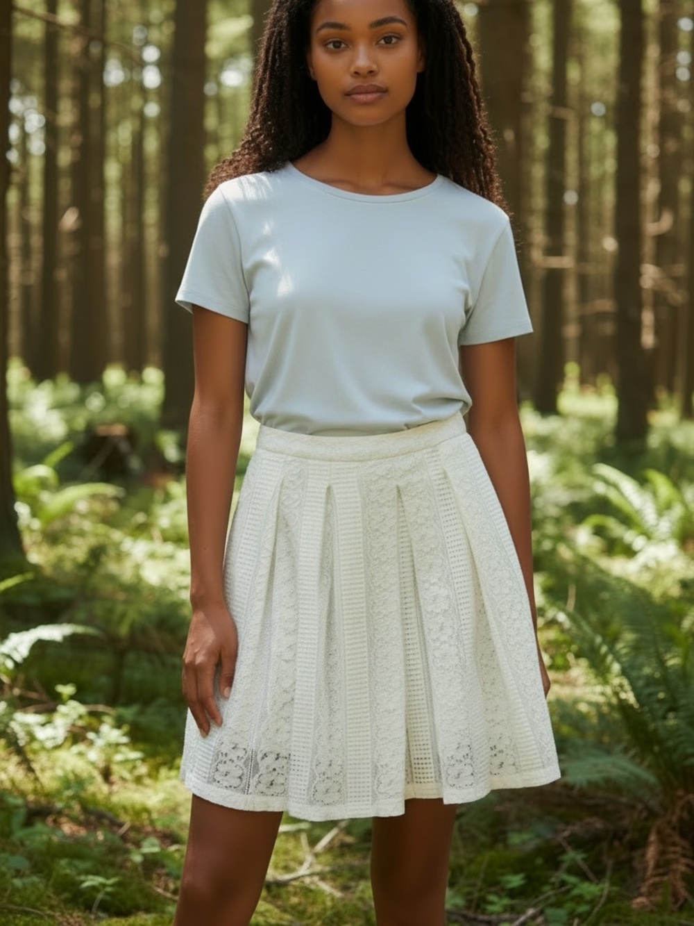Boho Chic Pleated Lace Midi Skirt - Cream